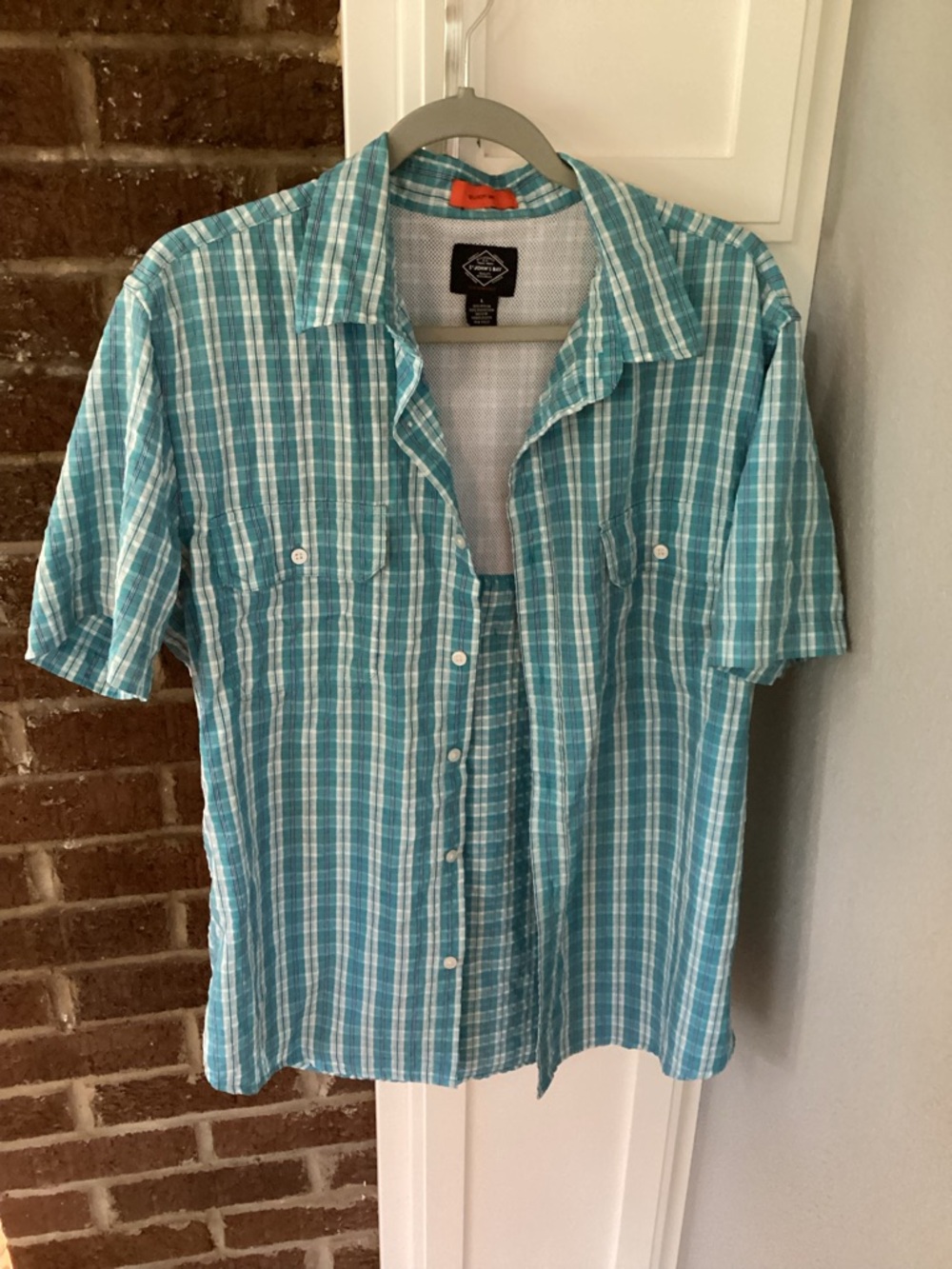 St. John's Bay Teal Plaid Short-Sleeve Button-Up Shirt